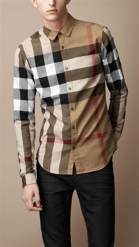 mens burberry check t shirt|Burberry Check button up shirt.